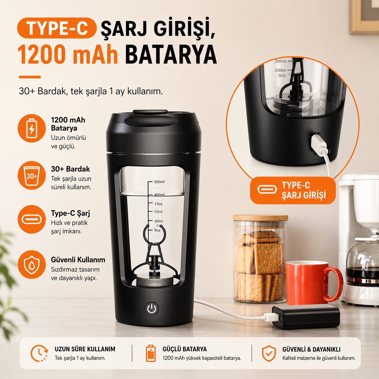 Lumaturk- Elektrikli Otomatik Karıştırıcı Shaker/Matara