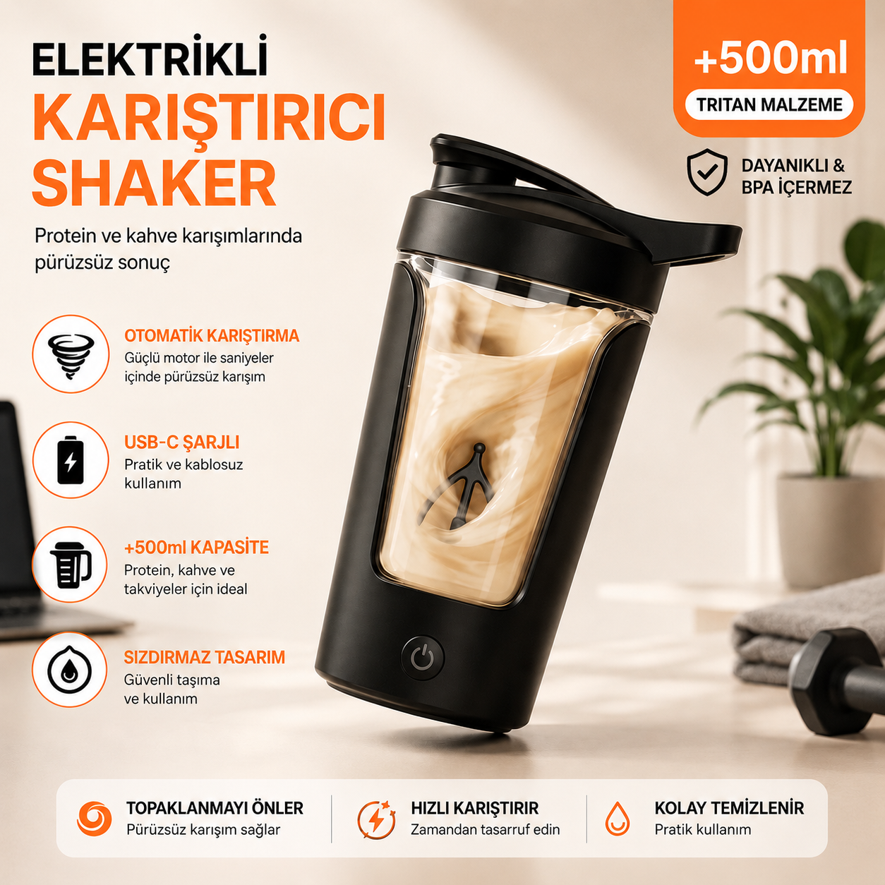 Lumaturk- Elektrikli Otomatik Karıştırıcı Shaker/Matara